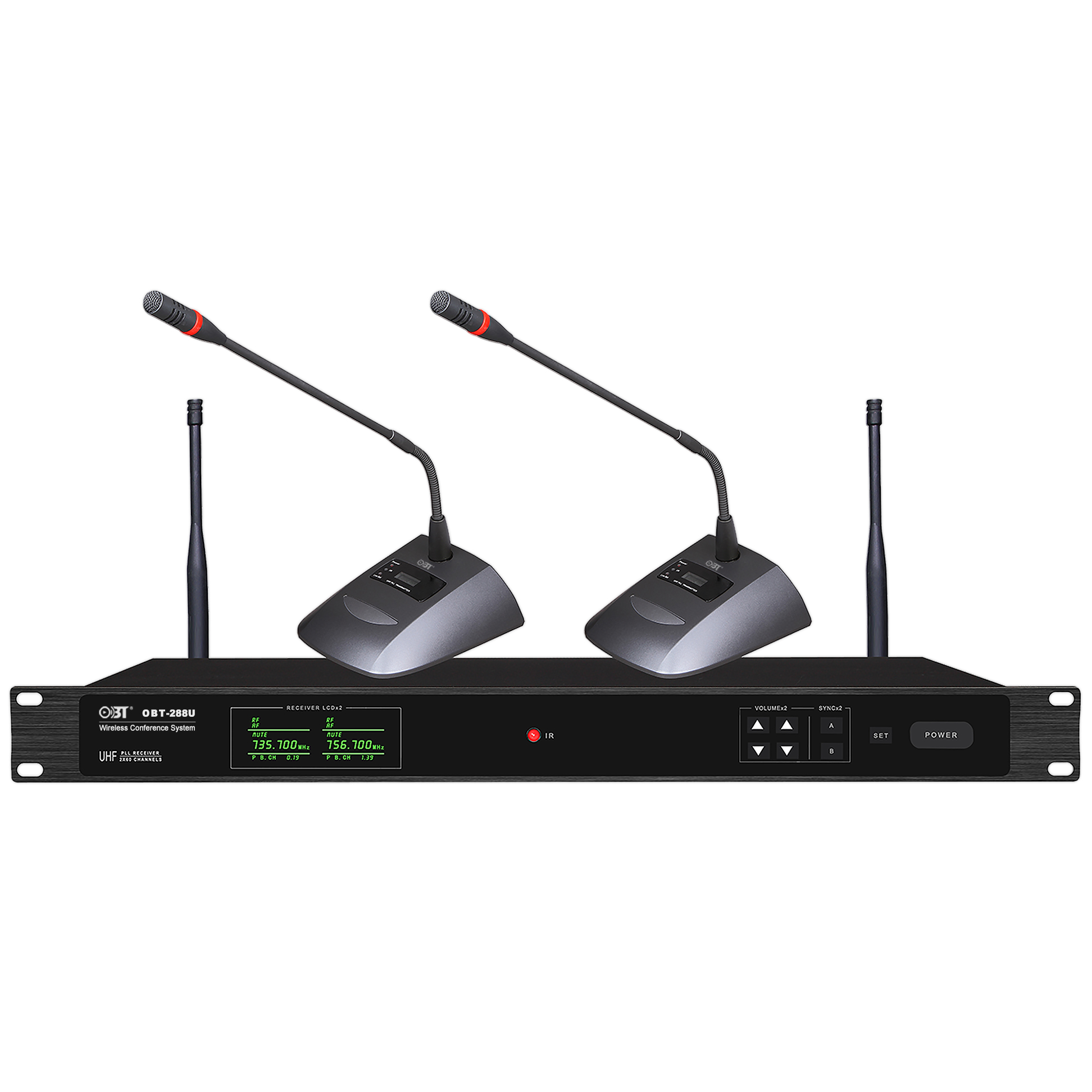 U段無線會議系統一拖二無線話筒套裝 OBT-288U
